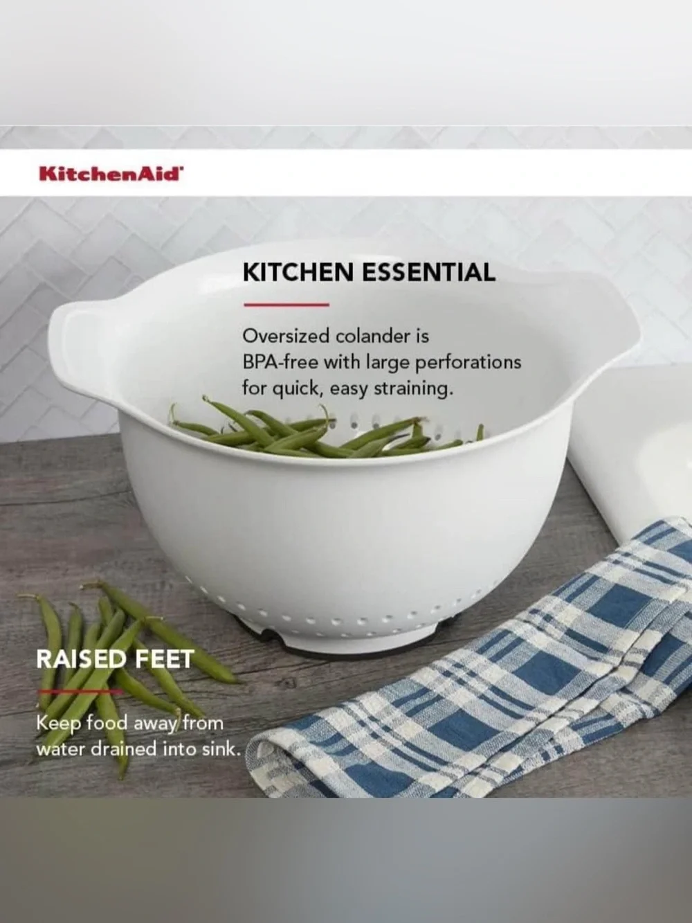 KitchenAid White Oversized Colander with Handles